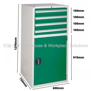 Euroslide Storage Cabinet 4 Drawer & Cupboard 1200mm
